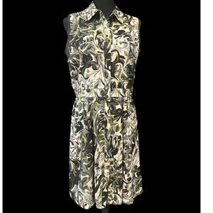 VERA WANG Button Up Sleeveless Knee Length Dress Hippie Psychedelic Marbled Sz M